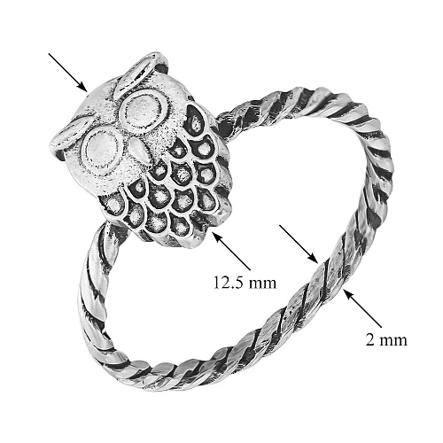 "Серебряное кольцо Owl с чернением 000103156" - Фото 3