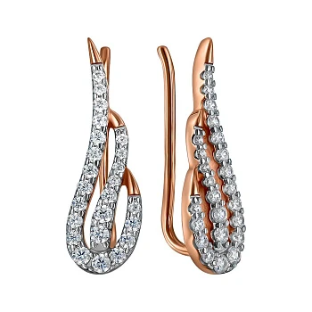 Серьги-каффы из красного золота с фианитами 000152594