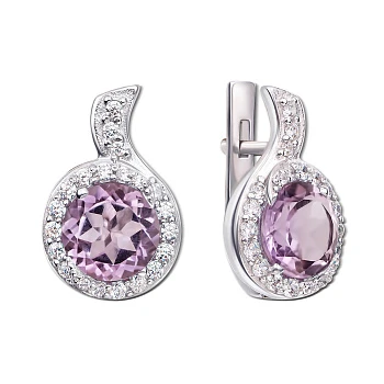 Серебряные серьги с аметистами и фианитами 000146568