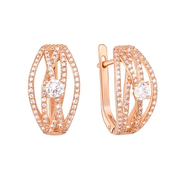 Серьги из красного золота с фианитами 000122632