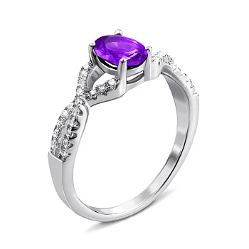 Серебряное кольцо с аметистом и фианитами 000135306