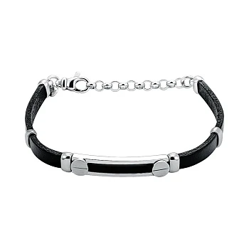 Серебряный браслет с кожей 000155933
