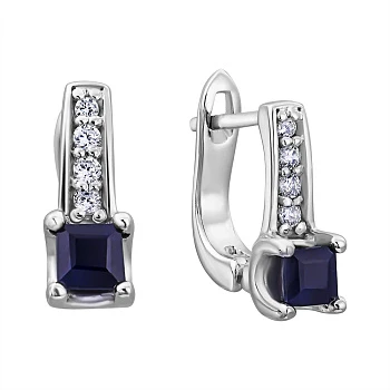 Серебряные серьги с сапфирами и цирконием 000132487