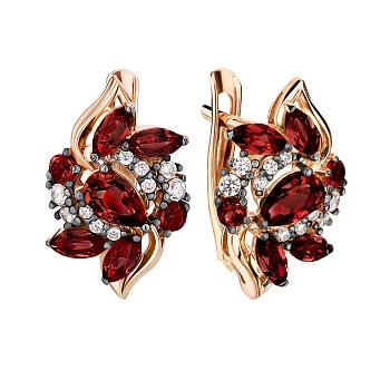 Серьги из красного золота с гранатами и фианитами 000147543