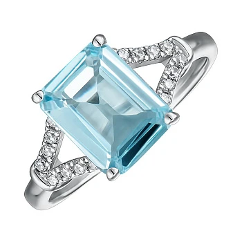 Серебряное кольцо с топазом и фианитами 000158998