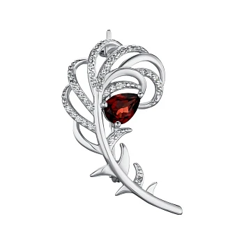 Серебряная брошь с гранатом и фианитами 000174464