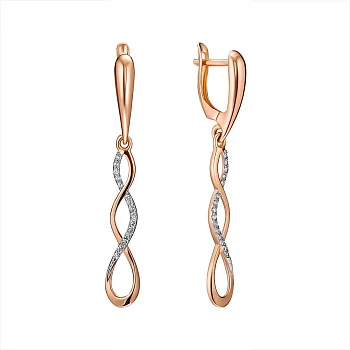 Серьги-подвески из красного золота с фианитами 000148607