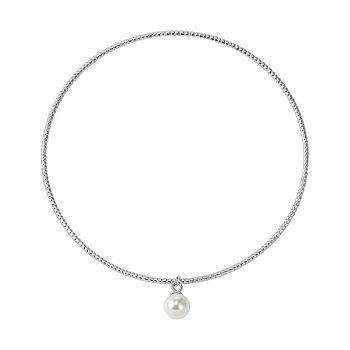 Серебряный жесткий браслет с искуственым жемчугом 000160077