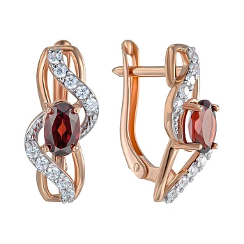 Серьги из красного золота с гранатом и фианитами 000150109