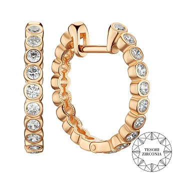 Золотые серьги-кольца в красном цвете с фианитами Tesori Zirconia 000122805