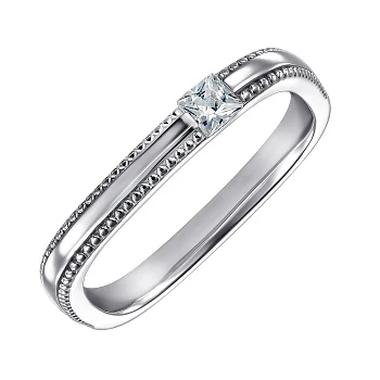 Серебряное квадратное кольцо с фианитом 000155303