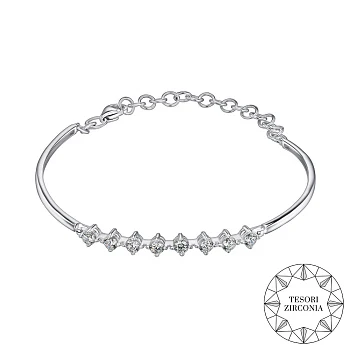 Жесткий золотой браслет в белом цвете с фианитами Tesori Zirconia 000173870