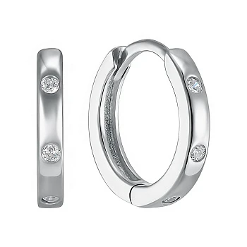 Серебрные серьги-кольца с фианитами 000159840