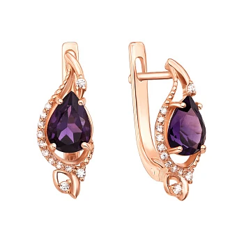 Серьги из красного золота с аметистами и фианитами 000133915