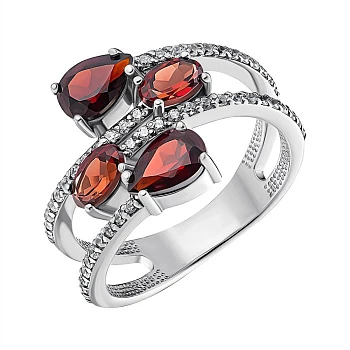 Серебряное кольцо с гранатами и фианитами 000148447