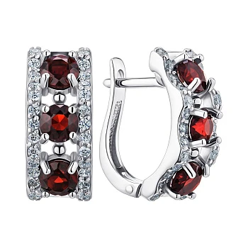Серебряные серьги с гранатами и фианитами 000148452