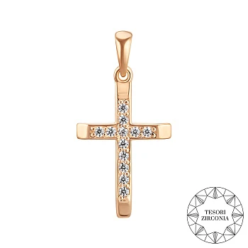 Золотой декоративный крестик в красном цвете с фианитами Tesori Zirconia 000134987