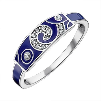 Серебряное кольцо с эмалью и фианитами 000148628