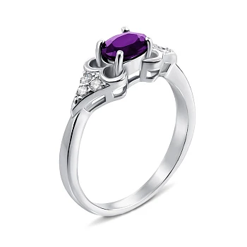 Серебряное кольцо с аметистом и фианитами 000133482