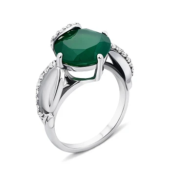 Серебряное кольцо с зеленым агатом и фианитами 000136433